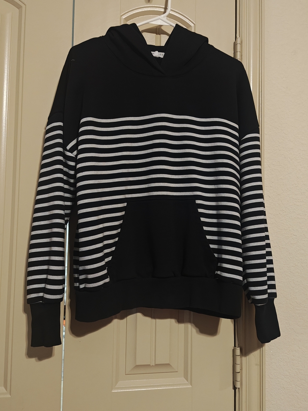 NWOT Women's Black And White Stripe Emo Goth Grunge Socialite Hoodie Sz L